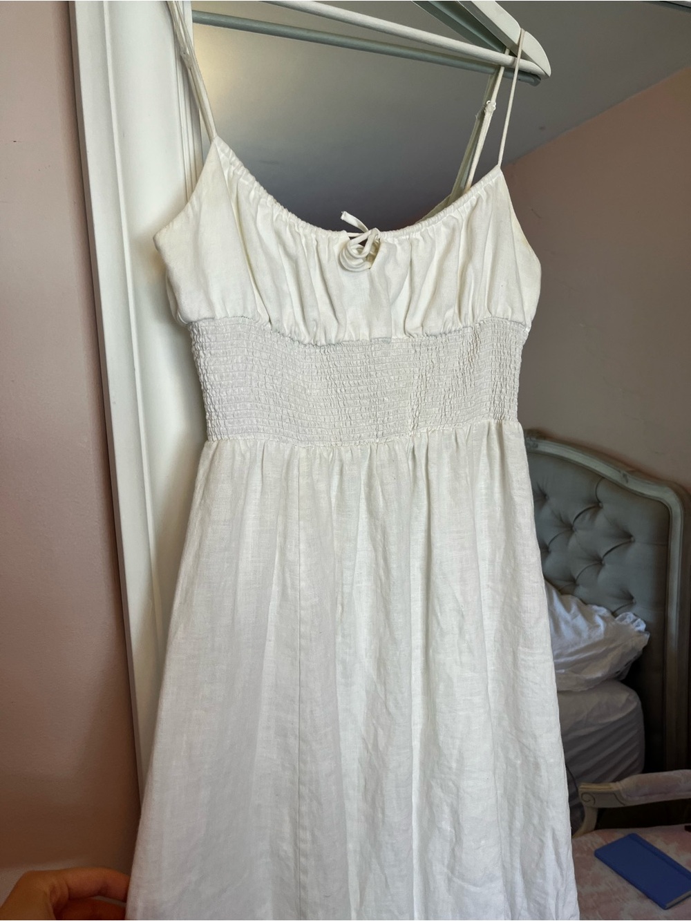Aritzia White Smocked Midi Sundress with Spaghetti Straps - Picture 1 of 6